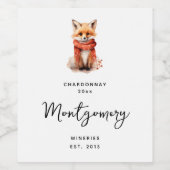 Cute Fox Pup in a Red Scarf Wine Making ワインラベル (シングルラベル)
