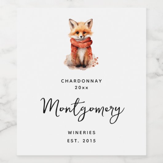 Cute Fox Pup in a Red Scarf Wine Making ワインラベル (シングルラベル)
