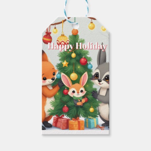  Cute Fox, Raccoon, & Bunny Christmas Keepsake ギフトタグ (正面)
