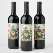  Cute Fox, Raccoon, & Bunny Christmas Keepsake ワインラベル (ボトル)