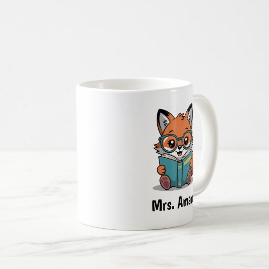 Cute Fox Reading Book Illustration コーヒーマグカップ (正面右)