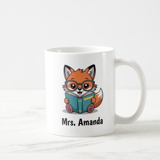 Cute Fox Reading Book Illustration コーヒーマグカップ (右)