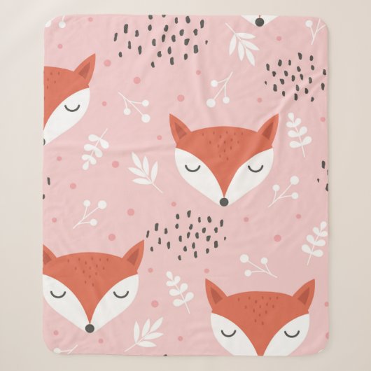 Cute fox seamless pattern, wolf hand drawn forest シェルパブランケット (正面)