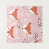 Cute fox seamless pattern, wolf hand drawn forest  タペストリー (正面(横))