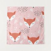 Cute fox seamless pattern, wolf hand drawn forest  タペストリー (正面)