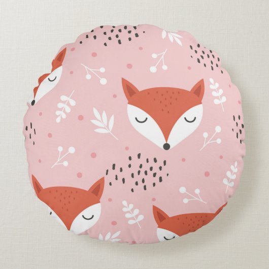 Cute fox seamless pattern, wolf hand drawn forest ラウンドクッション (正面)