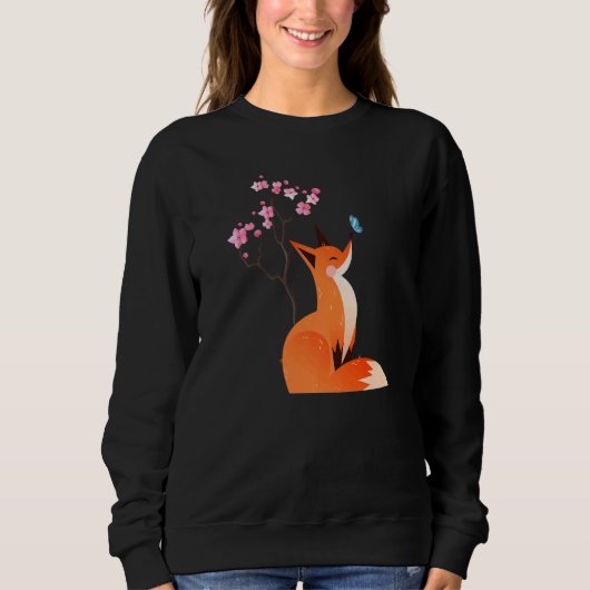 Cute Fox Shirt Japanese Cherry Flower And Butterfl スウェットシャツ (正面)