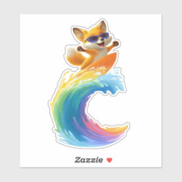Cute Fox Sticker – Surfboard Wave シール