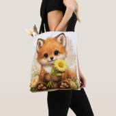 Cute Fox Tote Bag – Kawaii Animal Floral Gift トートバッグ (クローズアップ)
