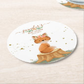 Cute Fox with Flower Crown Baby Shower ラウンドペーパーコースター (アングル)