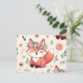 Cute fox with flower seamless pattern シーズンポストカード (スタンド正面)