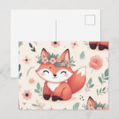 Cute fox with flower seamless pattern シーズンポストカード (正面/裏面)