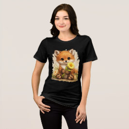 Cute Fox with Flower T-Shirt Kawaii Animal Gift トライブレンドTシャツ