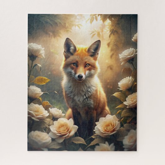 Cute Fox with Flowers ジグソーパズル (縦)