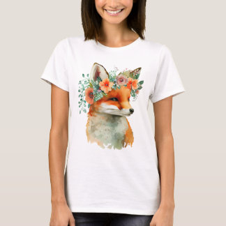 Cute Fox with Flowers T-Shirt – Adorable Nature Gr Tシャツ