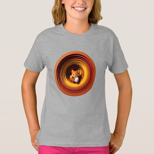 Cute Fox with Geometric Easter Egg in Paper Cutout Tシャツ (正面)