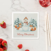Cute Foxes and Snowman Merry Christmas スタンダードカクテルナプキン (インサイチュ)
