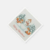 Cute Foxes and Snowman Merry Christmas スタンダードカクテルナプキン (角)
