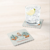 Cute Foxes and Snowman Merry Christmas ペーパーコースター (インサイチュ)