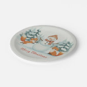 Cute Foxes and Snowman Merry Christmas ペーパープレート (アングル)