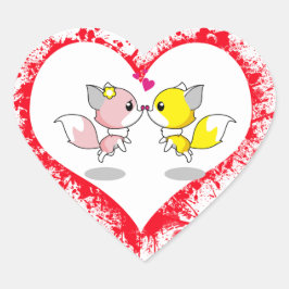 Cute Foxes Kissing in Blood Splatter Heart ハートシール