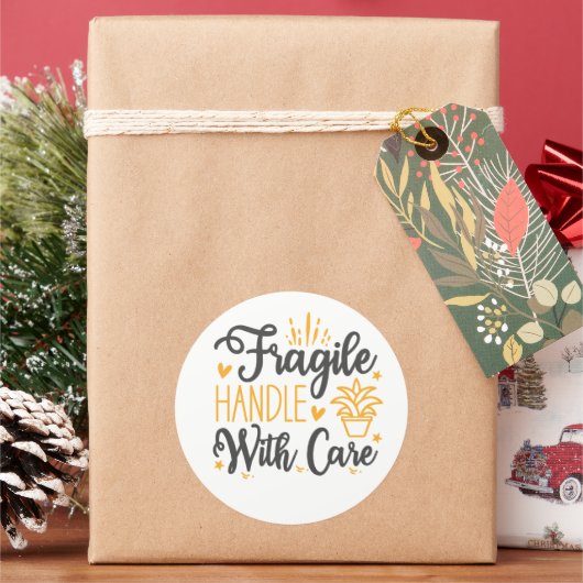 Cute FRAGILE Handle With Care Labels | Aesthetic ラウンドシール (クリスマス)