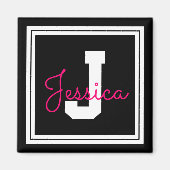 Cute Framed Name & Monogram | Black White & Pink マグネット (正面)
