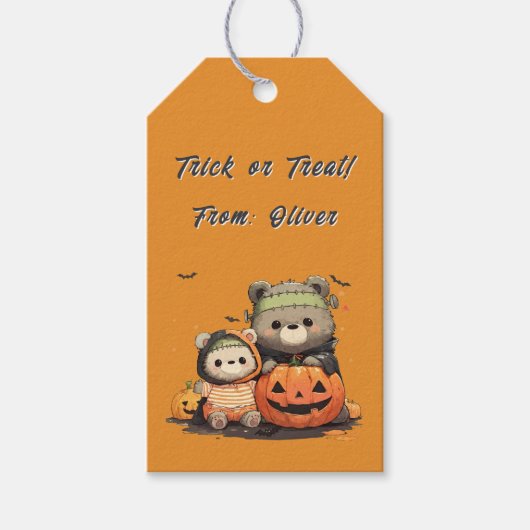 Cute Frankenstein Bear Halloween Spooky Season ギフトタグ (正面)