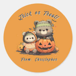 Cute Frankenstein Bear Halloween Spooky Season ラウンドシール