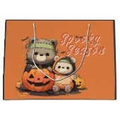 Cute Frankenstein Bear Halloween Spooky Season ラージペーパーバッグ (正面)