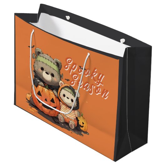 Cute Frankenstein Bear Halloween Spooky Season ラージペーパーバッグ (正面アングル)