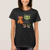 Cute Frankenstein Cat Monster – Kawaii Spooky Hall Tシャツ (正面)