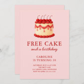 Cute Free Cake Funny Adult Birthday Any Age 招待状 (正面/裏面)