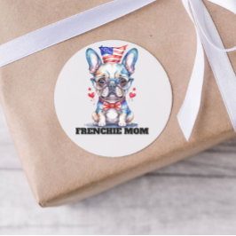 Cute French Bulldog American Flag with Hearts ラウンドシール