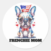Cute French Bulldog American Flag with Hearts ラウンドシール (正面)