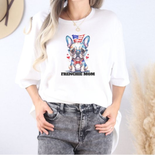 Cute French Bulldog American Flag with Hearts Tシャツ