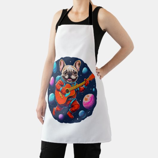 Cute French Bulldog Astronaut Playing Guitar – Fun エプロン (インサイチュ)