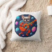 Cute French Bulldog Astronaut Playing Guitar – Fun クッション (ブランケット)