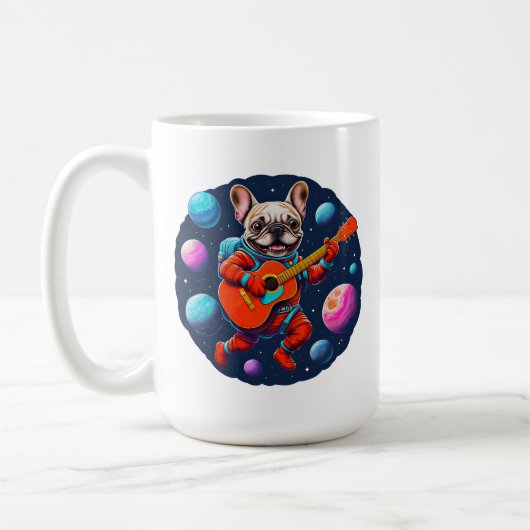 Cute French Bulldog Astronaut Playing Guitar – Fun コーヒーマグカップ (左)
