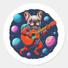 Cute French Bulldog Astronaut Playing Guitar – Fun ラウンドシール