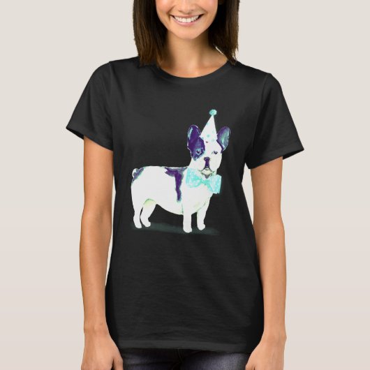Cute French Bulldog Black And White Pup Birthday C Tシャツ (正面)