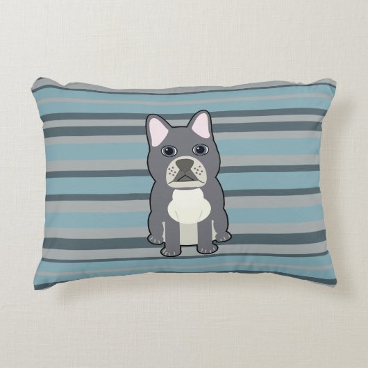 Cute French Bulldog Blue Striped アクセントクッション (正面)