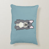 Cute French Bulldog Blue Striped アクセントクッション (裏面(縦))