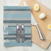 Cute French Bulldog Blue Striped キッチンタオル (四つ折り)