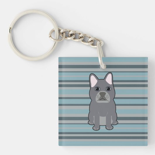 Cute French Bulldog Blue Striped キーホルダー (正面)
