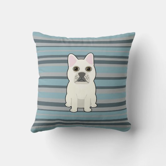 Cute French Bulldog Blue Striped クッション (裏面)