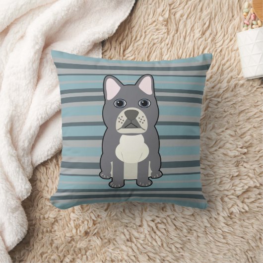 Cute French Bulldog Blue Striped クッション (ブランケット)