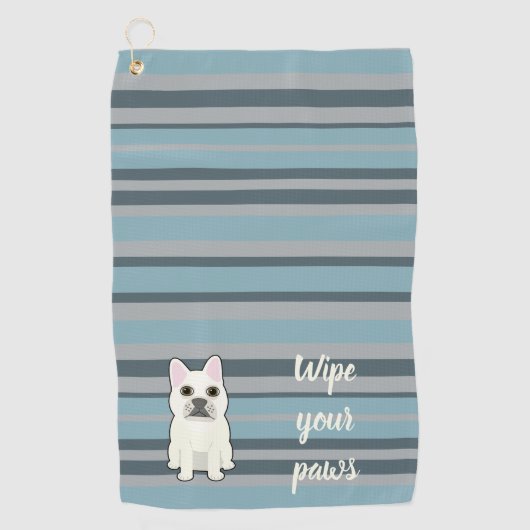 Cute French Bulldog Blue Striped ゴルフタオル (正面)