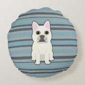 Cute French Bulldog Blue Striped ラウンドクッション (裏面)