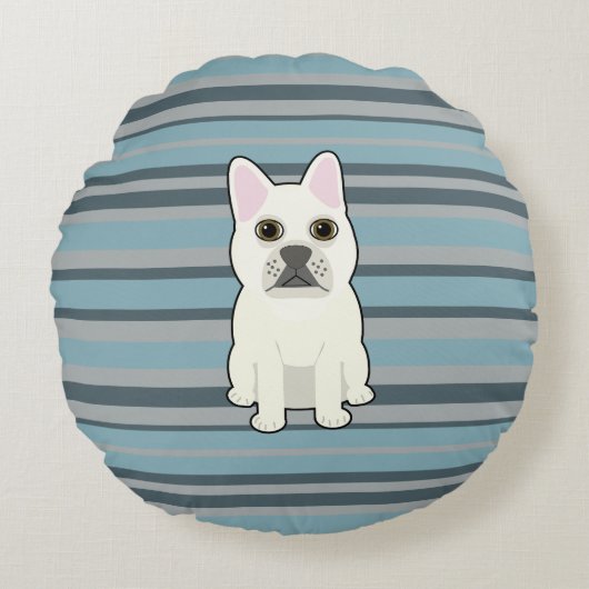 Cute French Bulldog Blue Striped ラウンドクッション (正面)